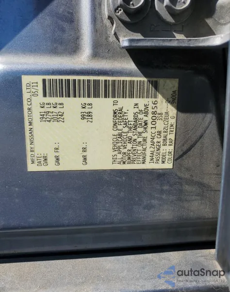 2012 Nissan Altima Base z USA, uszkodzony, nr VIN 1N4AL2AP4CC100856